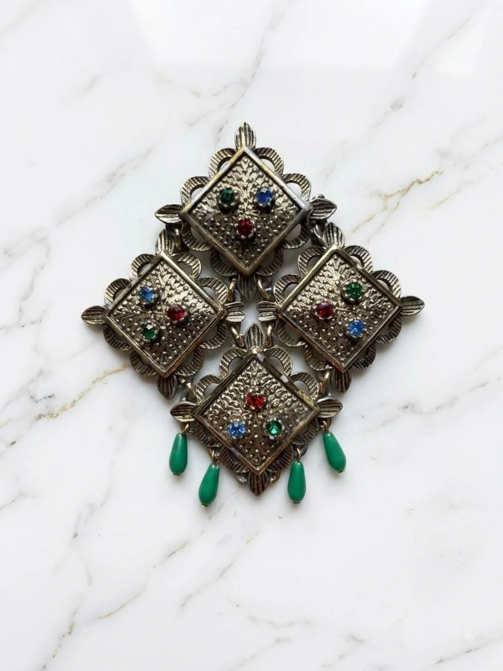 Vintage Sarah Coventry Multi-Stone Medieval Maltese Cross Brooch